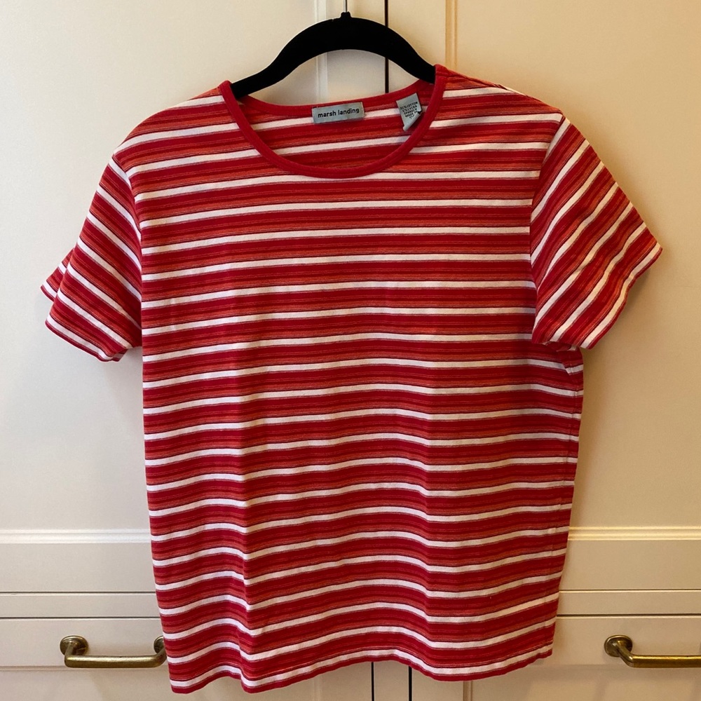Pink orange and white striped t-shirt